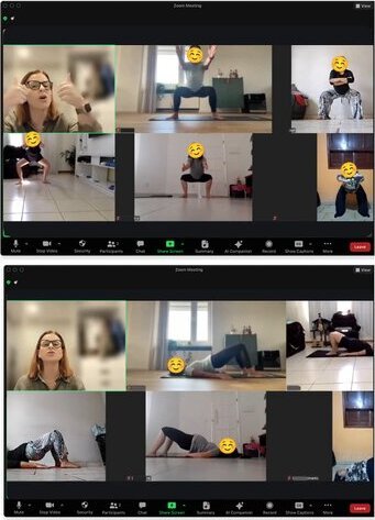 Live class of the program with several pregnant women on video