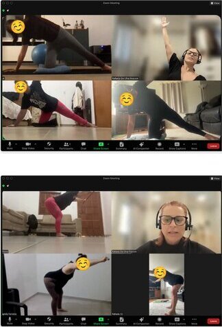 Pregnant women exercising in an online class